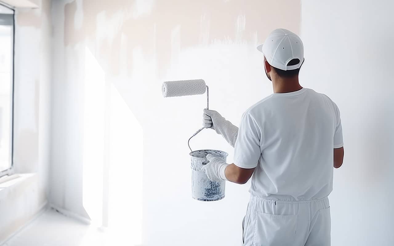Malerarbeiten nach Renovierung für Umzüge in Berlin und ganz Deutschland, Mann streicht Wände in weiß