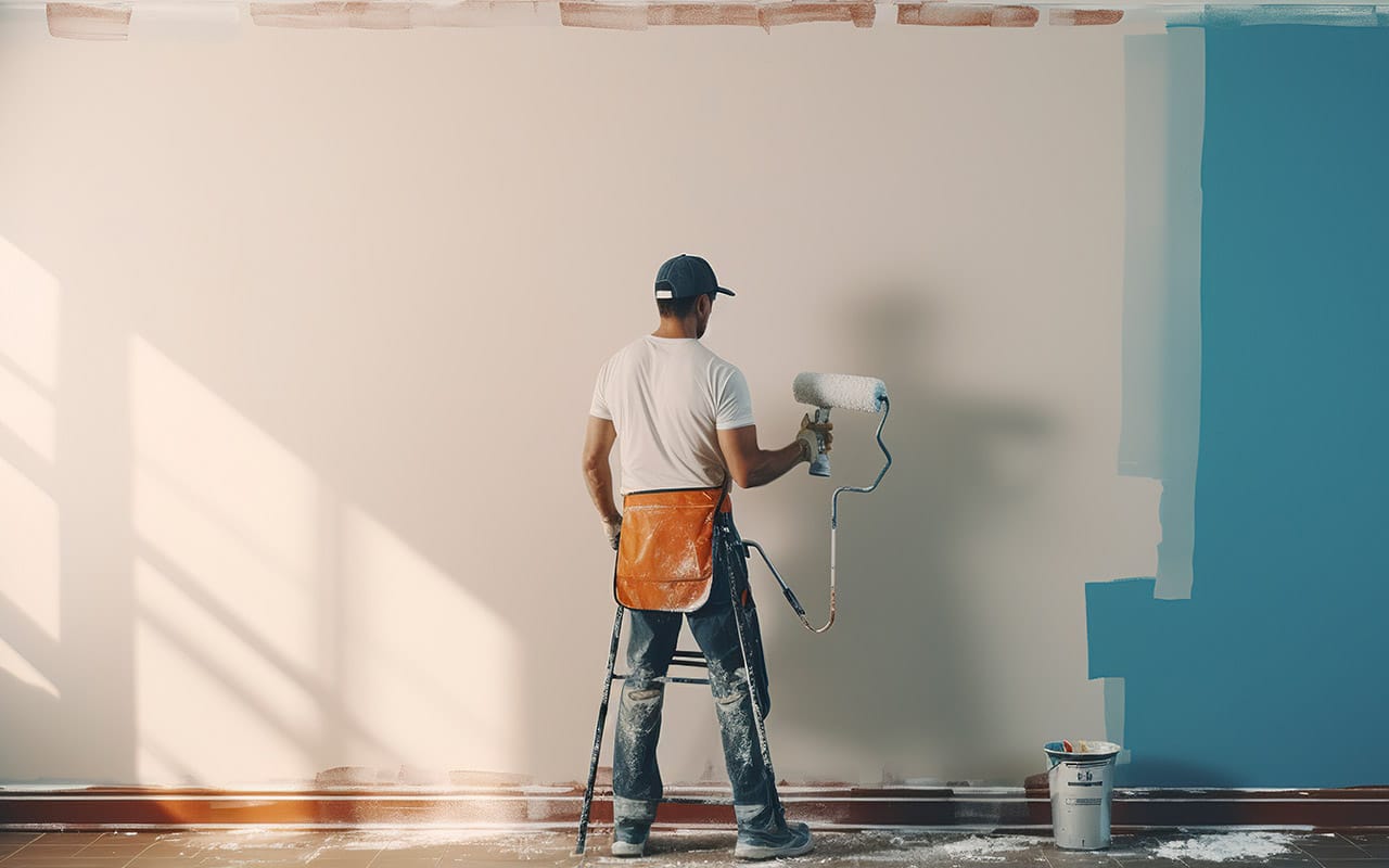 Malerarbeiten für ein Umzug in Berlin, Mann strecht Wände in gewünschter Farbe